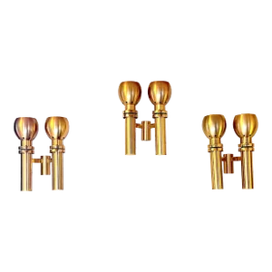 Set of Three Large Scandinavian Brass Wall Lights, Mid-Century