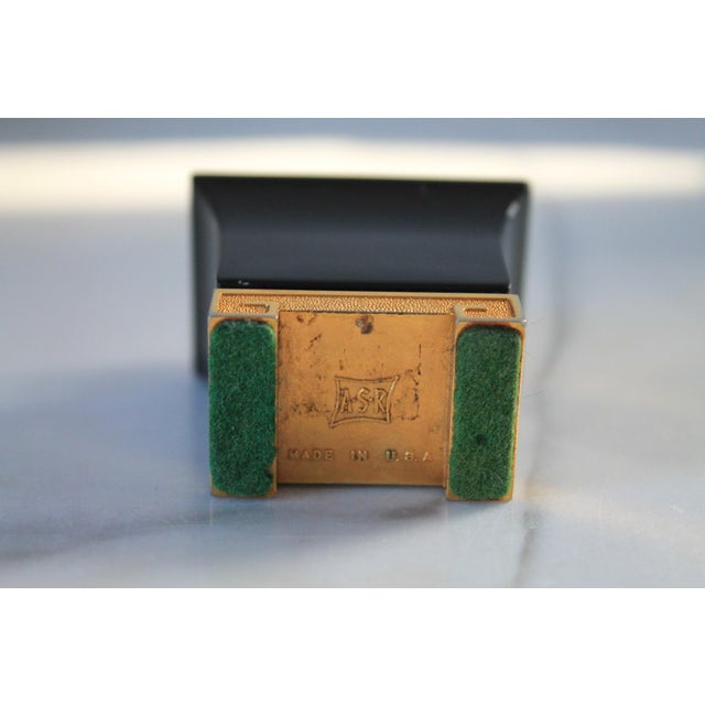 Hollywood Regency Style Black and Gold Tone Table Lighter W/ Greek Key Detail For Sale - Image 10 of 11