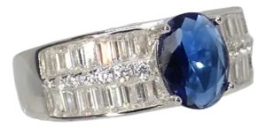 925 Silver Ring with Sapphire Root and Zircons, Italy, 2010s