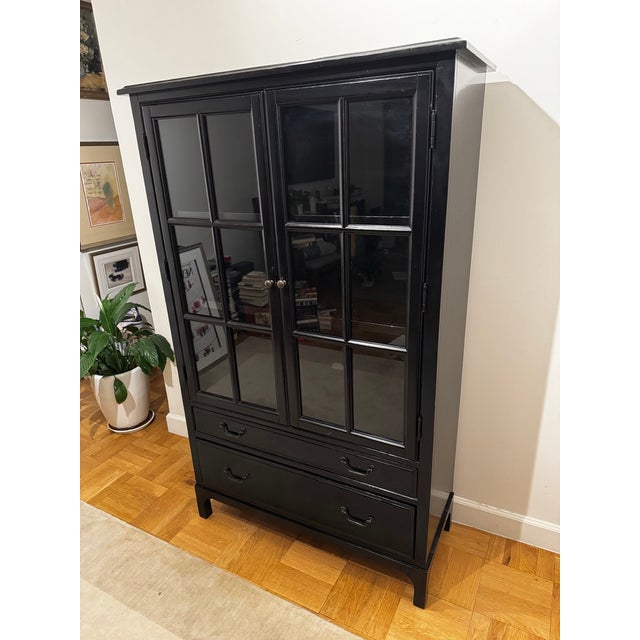 2010s Bronson Mahogany Glass Door Bookcase Cabinet in Heritage Black Attributed to Pottery Barn For Sale - Image 5 of 18