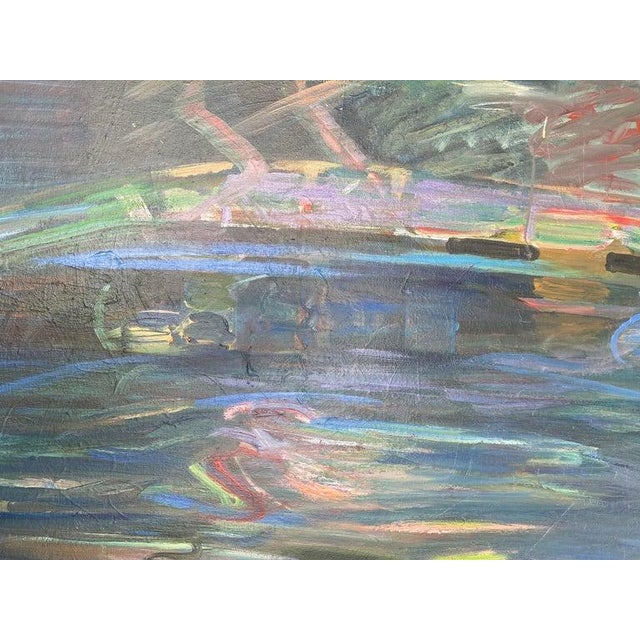 1990s Vintage Original Warren Fischer Figurative Abstract Painting on Linen Canvas For Sale - Image 5 of 5