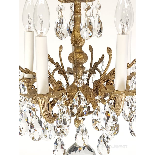 Antique 5 Light Sensational Shinning Swanky Brass Cut Lead Crystal Chandelier ~ Rewired ~ Restored ~ Rejuvenated ~ Ready to Hang ~ For Sale - Image 4 of 12