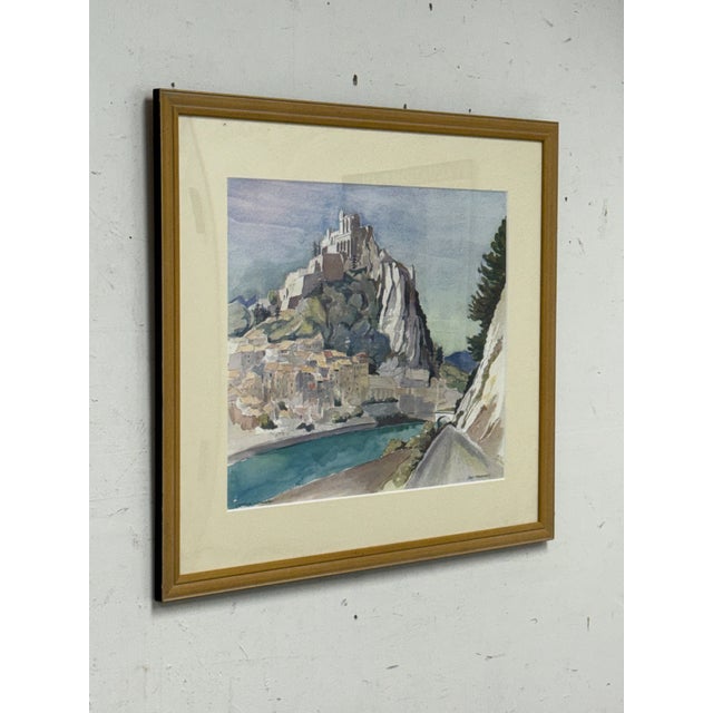 Coastal Paul Maldonnet “Sisteron - La Citadelle” Framed Watercolor Painting For Sale - Image 3 of 12