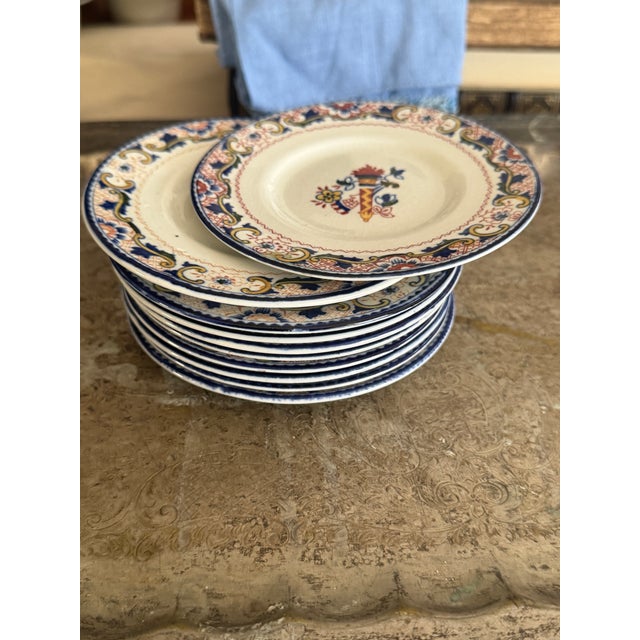 Set of 10 Antique English Side Plates Wood and Sons Blue Red Transferware For Sale - Image 9 of 12