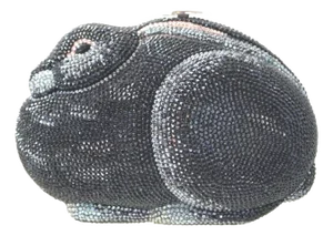 Judith Leiber Rabbit Crystal Black Bag Bunny Minaudière Evening Clutch