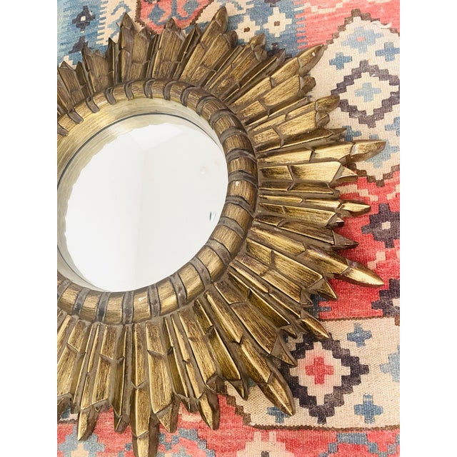Plastic Mid Century Gold Gilt Sunburst Mirror For Sale - Image 7 of 8