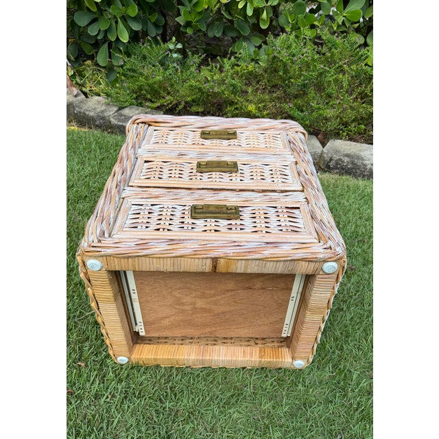 Vintage Braided Rattan Three Drawer Low Chest For Sale - Image 9 of 14