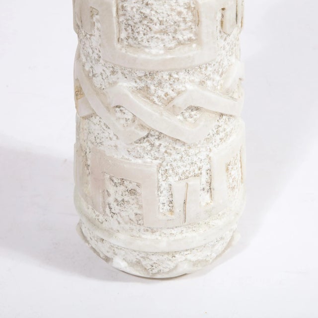 Mid-Century Primitivist Marble Vase With Relief Carved Geometric Detailing in Marble For Sale - Image 12 of 13