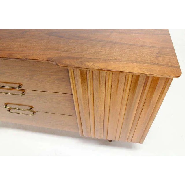 Mid-Century Modern Long Walnut Dresser For Sale - Image 4 of 11