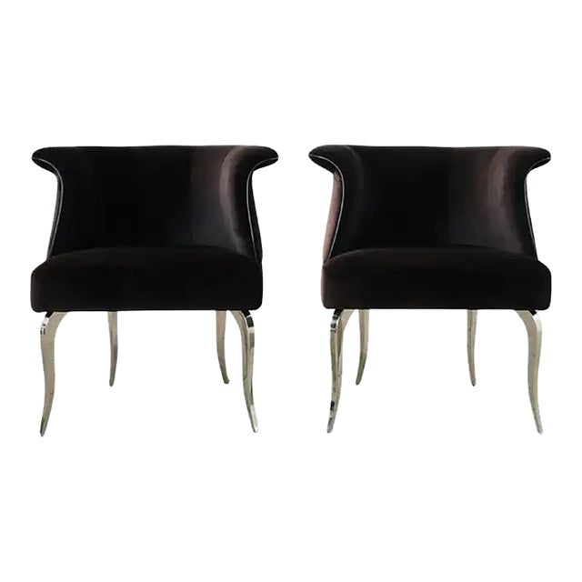 Pair of Fendi Casa Velvet Chrome Tulip Chairs For Sale