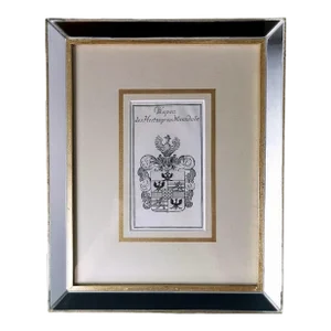 Mirror Frame With Engraved Dutch Print Depicting Dukes of Mirandola Coat of Arms