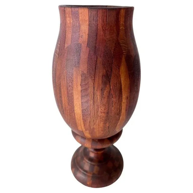 Folk Art Treenware Vase or Urn of Inlay Wood For Sale - Image 11 of 11