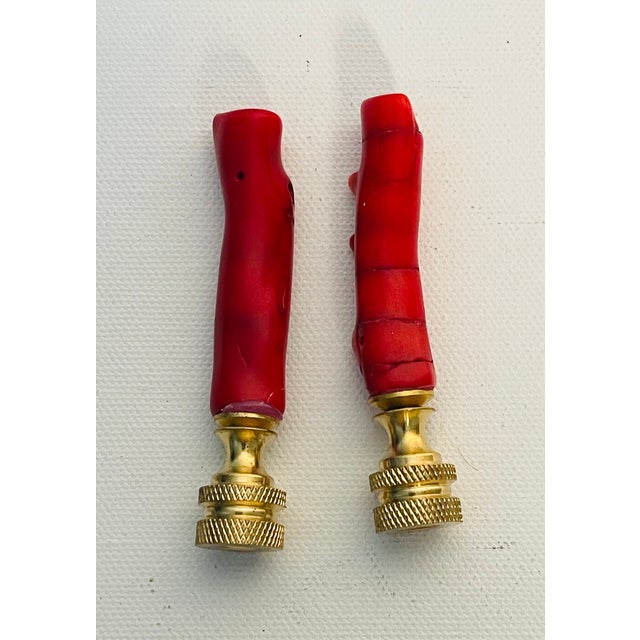 1970s Fabulous Red Coral Lamp Finials Pair For Sale - Image 4 of 6