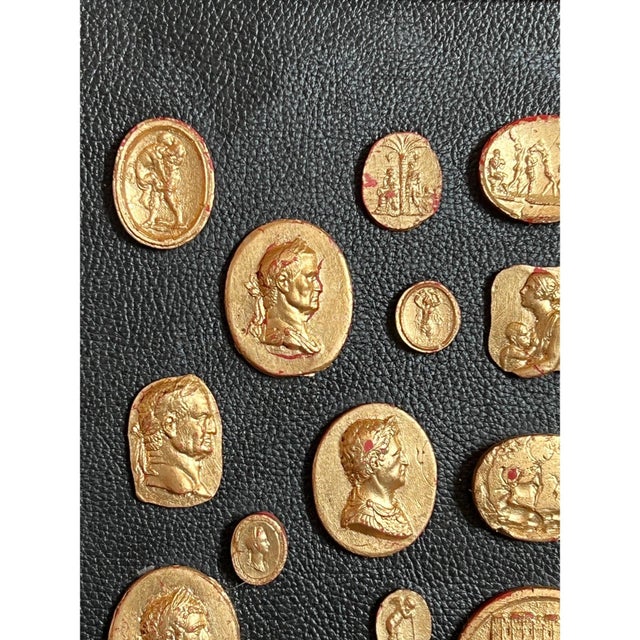 1980s Grand Tour Revival Gilded Intaglio Arrangement on the Leather Board and in Gilt Frame For Sale - Image 5 of 10
