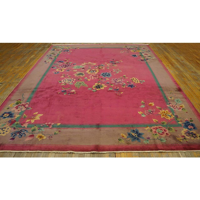 1920's Chinese Art Deco Carpet ( 9' x 11'6" ) Chinese - Art Deco Room Size Rectangle Antique 1920s Wool Knotted Coral Rug,...