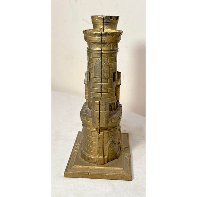 Metal Rare Antique 1910 John Harper & Co. Castle With Two Towers Cast Iron Still Bank For Sale - Image 7 of 12