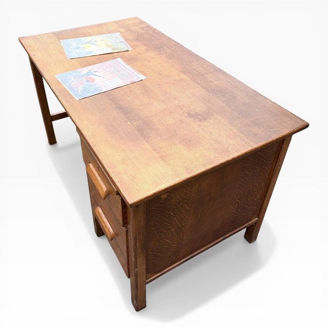 Vintage Tiger Oak Writing Desk from Abbess For Sale - Image 4 of 7