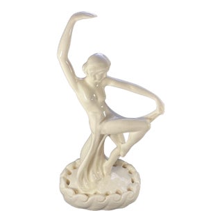 C. 1927 Art Deco White Ceramic Dancing Woman Figural Flower Frog by Cowan For Sale