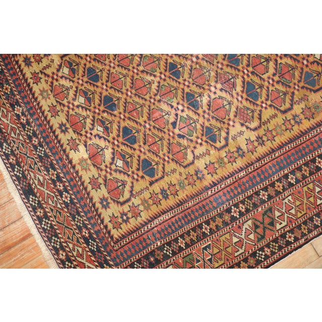 Late 19th Century Antique Zabihi Collection Caucasian Shirvan Mustard Field Square Late 19th Century Rug - 3'9" x 4'3" For Sale - Image 5 of 10