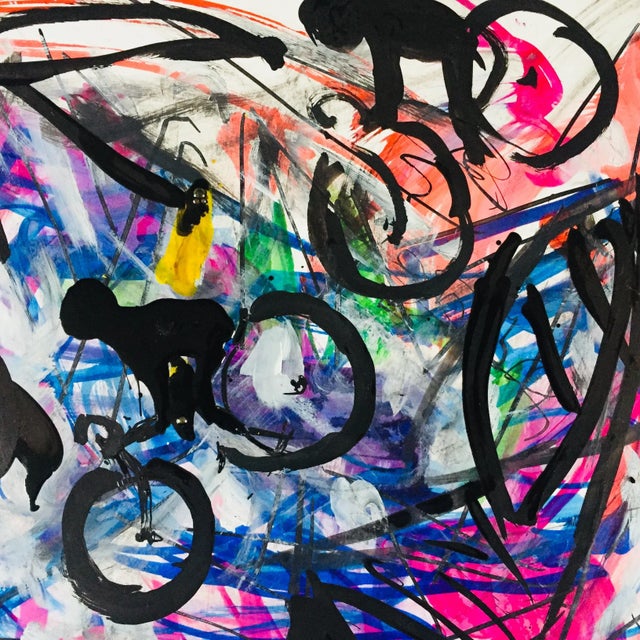 Original Acrylic/Ink Abstract Painting by Erik Sulander "Cyclists" 11 x 14 on Paper. Unframed.