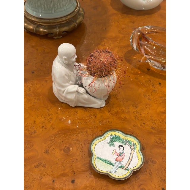 Early 20th Century Chinese Canton Enamel Figural Dish, Petite in Scale MAKER'S MARK: CHINA on bottom CONDITION: Good...