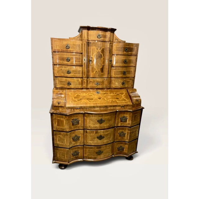 Baroque 18th Century German Baroque Walnut Veneer & Marquetry Bureau Cabinet For Sale - Image 3 of 12