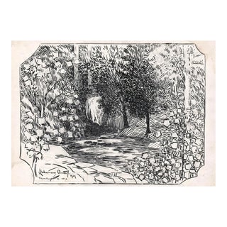 1929 Antique Whitman Bailey Stamford Connecticut Landcape Drawing For Sale