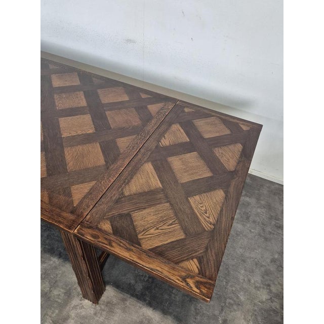 2000 - 2009 Extendable Monastery Table in Oak with Versailles Parquet Top For Sale - Image 5 of 9