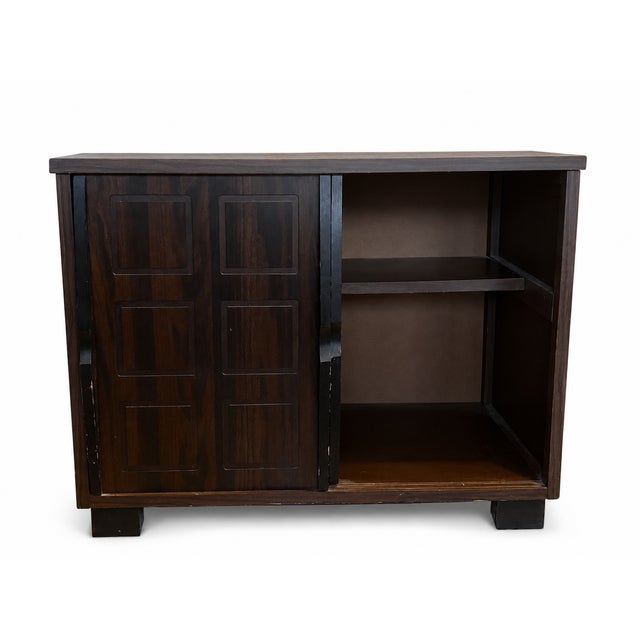 1970s Vintage Mid Century Modern Wooden Fold Out Dry Bar Cabinet For Sale - Image 4 of 7