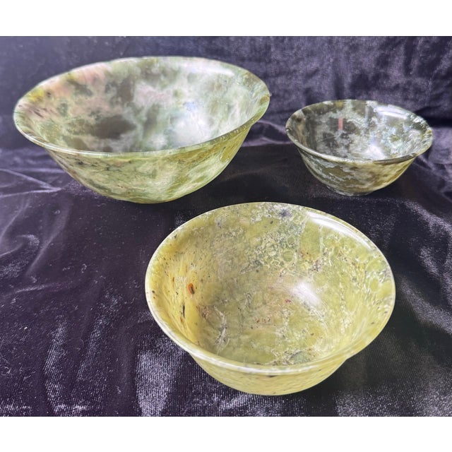 Jade Trio of 20th Century Chinese Carved Serpentine Nesting Bowls - Set of 3 For Sale - Image 8 of 12