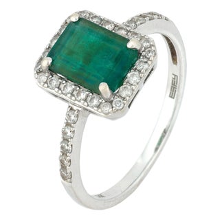 Effy 1.30 Carat Emerald Diamond 14k White Gold Ring, Size 7 For Sale