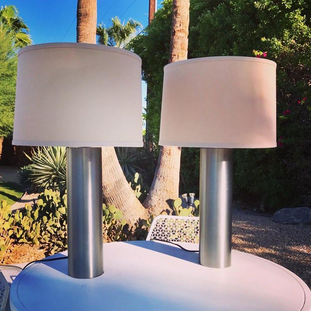 Brushed Chrome Cylinder Table Lamps by Kovacs for Kovacs