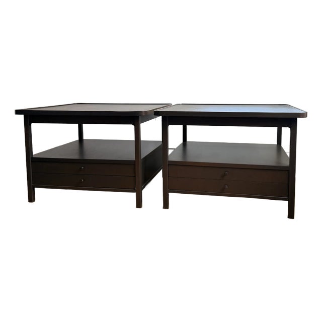 Pair of Vintage Milo Baughman Style End Tables in Dark Walnut (C. 1960s) For Sale