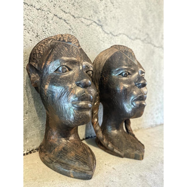 Mid-Century Modern African Busts, 1960s, Set of 2 For Sale - Image 11 of 11