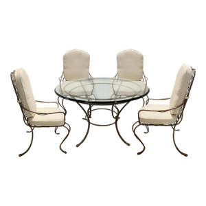 Rose Tarlow's Iron "Twig" Outdoor Dining Table and Chairs With New Cushions