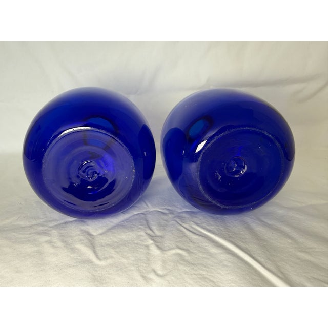 1970s Pair Vintage 5.25" X 4" Blenko Cobalt Blue Art Bubble Glass Bud Vases, Hand Blown, Joel Myers Design For Sale - Image 5 of 13