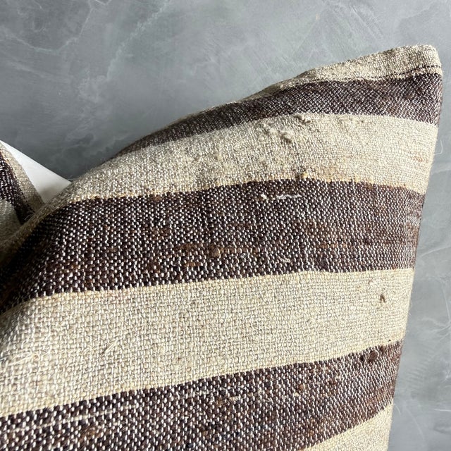 Vintage Rug Pillow Cover With Stripes For Sale - Image 4 of 7