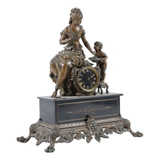 Black Marble and Spelter Clock For Sale