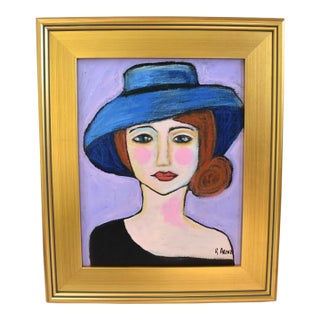 Chic Parisian Expressionism Woman Painting Including the Antiqued Gold Wood Frame For Sale