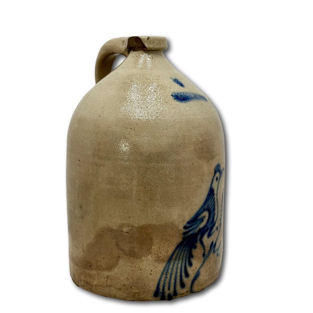 Excellent Large 3 Gallon Size Antique 1870s American Blue Bird Decorated Stoneware Jug by Whites in Utica New York For Sale In Boston - Image 6 of 18