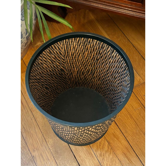 Vintage Two-Toned Wicker Wastebasket For Sale - Image 4 of 5