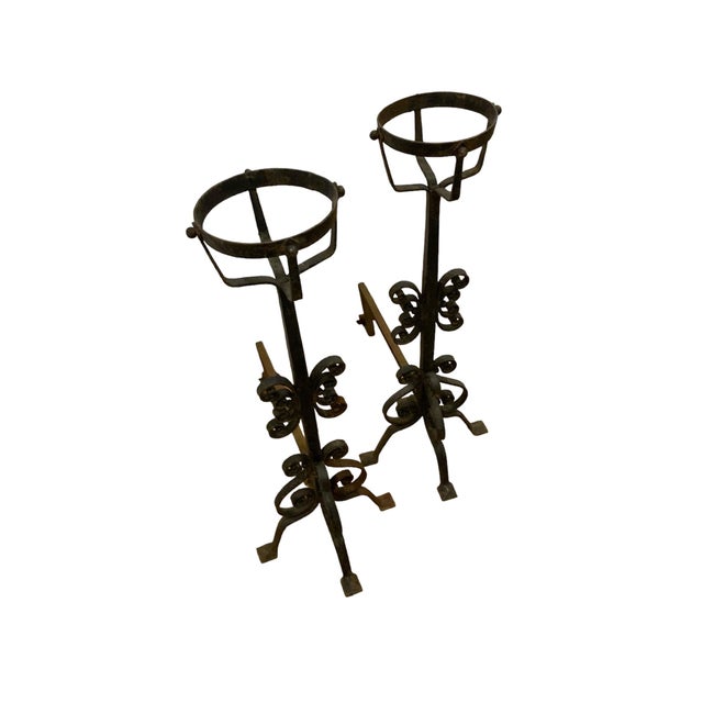 Large French Wrought Iron Fire Dogs, Set of 2 For Sale - Image 10 of 18