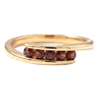 Minimalist Garnet Channel-Set Bypass Ring, January Birthstone Ring Us 7 For Sale