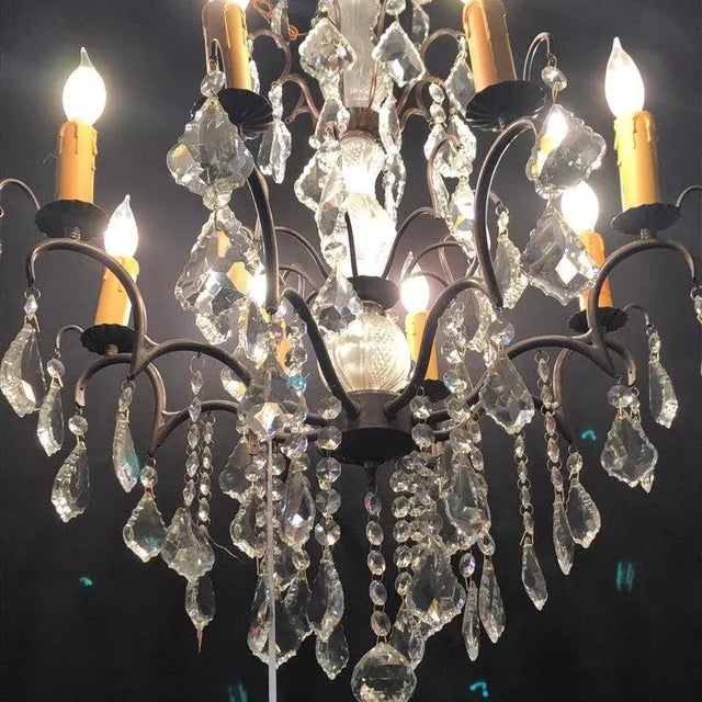 Mid-Century Modern Copper Designed Metal and Crystal Chandelier With Centre Cut Glass Column For Sale - Image 3 of 13