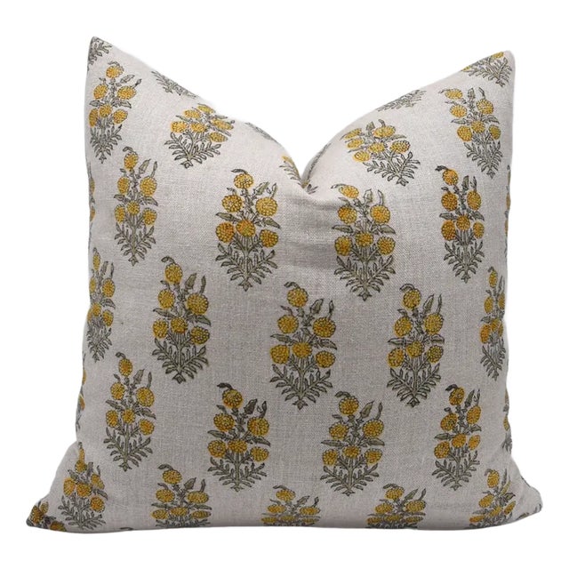 Fabdivine Indian Block Print Cushion Cover 20x20 Inch Thick Linen-Hajara For Sale