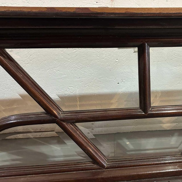 Vintage Large Solid Mahogany and Beveled Glass Door Transom Window For Sale - Image 10 of 17