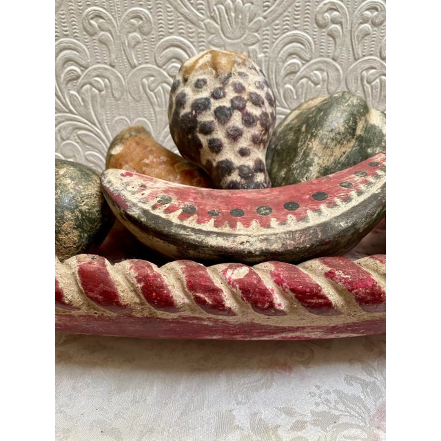 Large Mid-Century Hand Painted Fall Colors Braided Bowl Vegetable Fruit Centerpiece - 7 Pieces For Sale - Image 4 of 10