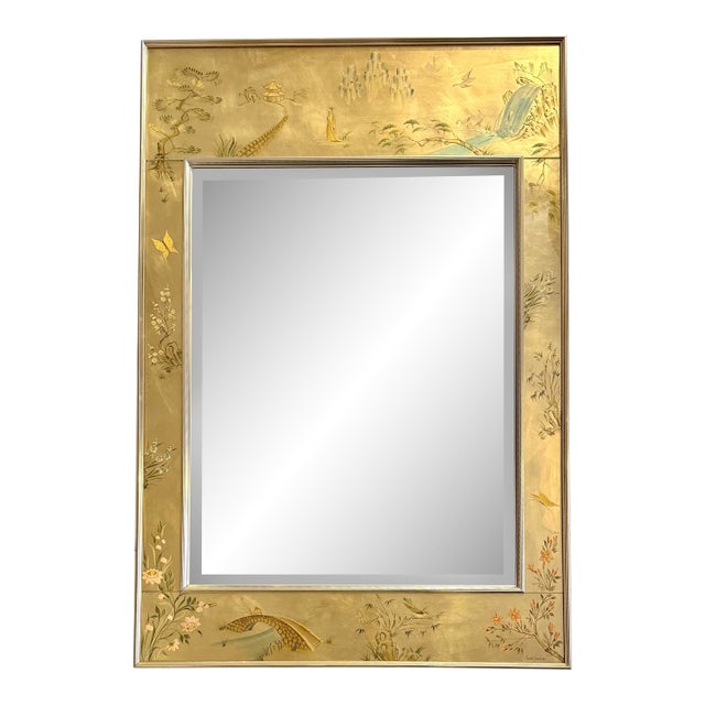 LaBarge Chinoiserie Hand Painted Eglomise Mirror For Sale