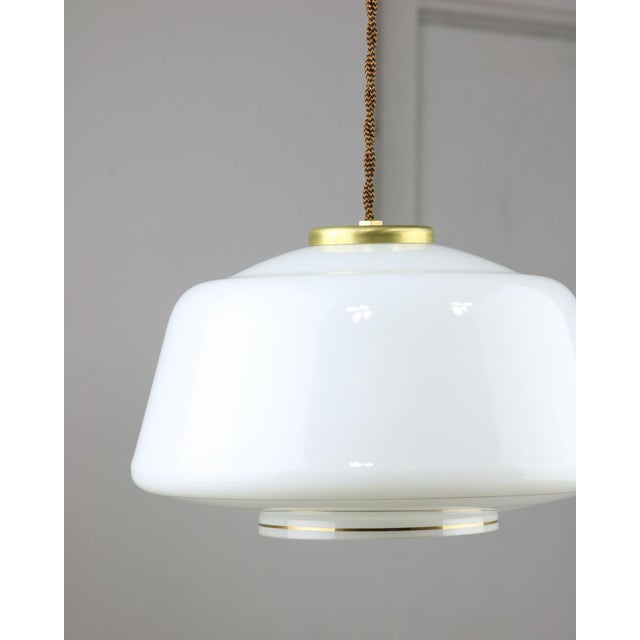 Mid-Century Modern Italian Brass and Opaline Glass Pendant Lamp For Sale - Image 6 of 16