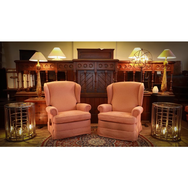 Vintage Recliner Lounge Chairs in Coral Fabric, 2010s, Set of 2 For Sale - Image 12 of 16